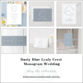 ほこりっぽい青い葉のクレストモノグラムウェディングRSVPカード 出欠カード