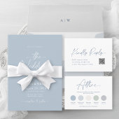 Dusty Blue Wedding Thank You Card  案内ポストカード