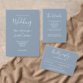 ミニマルScript Dusty Blue Wedding RSVPカード (この独立クリエイターのコレクションをカスタマイズ。)