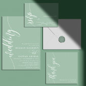 Dusty Mint Elegant Calligraphy Script Wedding 招待状