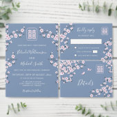 中国の結婚式のQRコード 青みがかったピンク 招待状 (この独立クリエイターのコレクションをカスタマイズ。)