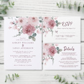 バーガンディほこりっぽいピンク結婚フローラありがとう エンクロージャーカード (この独立クリエイターのコレクションをカスタマイズ。)