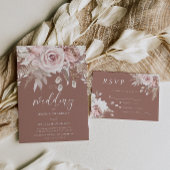 Rose Gold Foil Border Blush Floral Clay Wedding 箔招待状