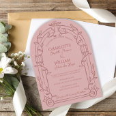 Dusty Rose Ornate Arch Botanical Wedding 招待状