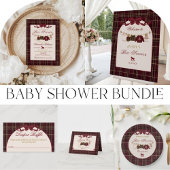 Teddy Bear Baby Shower Girl Plaid Burgundy Bow 
