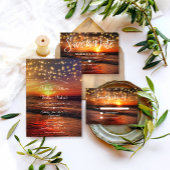 サンセットエレガントビーチライトサマー婚約パーティ 招待状