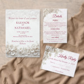 Elegant 3D White Floral Burgundy Place Card (この独立クリエイターのコレクションをカスタマイズ。)