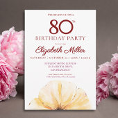 80th Birthday Yellow Flower, Elegant Save the Date