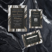 Elegant Black and Gold Marble Wedding 出欠カード (この独立クリエイターのコレクションをカスタマイズ。)