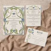 Dusty Blue Art Nouveau Floral Wedding Table Number アクリル招待状 (この独立クリエイターのコレクションをカスタマイズ。)