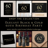 Elegant Black 60th Birthday Party Gold 箔招待状ポストカード