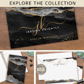 黒瑪瑙金ゴールドグリッタースクリプトモノグラムQR スクエア名刺