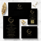 ブラック&エレガント金ゴールドモノグラムリース結婚ズ スタンダードカクテルナプキン