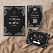 Custom QRCode Elegant Black and White Wedding 出欠カード (この独立クリエイターのコレクションをカスタマイズ。)