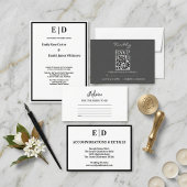 Modern Charcoal Gray and White Wedding 出欠カード