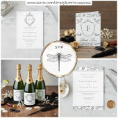 Elegant Black Chinoiserie Bird & Crest Wedding サンキューカード