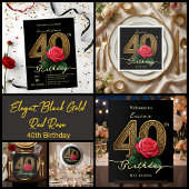 Elegant Chic Black Gold 40th Birthday Red Rose フェイバーバッグ