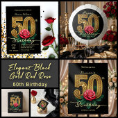 Elegant Glam Black Gold Red Rose 50th Birthday フェイバーバッグ