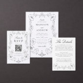 Elegant Black Ornate Floral Frame Wedding セーブザデート (この独立クリエイターのコレクションをカスタマイズ。)