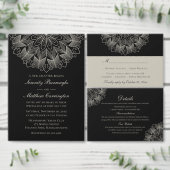 Elegant Mandala Indian Boho Black Wedding Website エンクロージャーカード (この独立クリエイターのコレクションをカスタマイズ。)