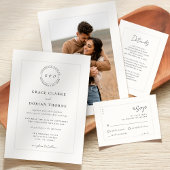 スクリプエレガントト白黒アイボリー結婚写真 出欠カード