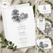 Elegant Black White Toile French Manor Wedding サンキューカード