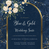 Elegant Blue & Gold Wedding Invitation  招待状