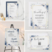 ダスティーエレガントブルーと金ゴールドフローラ結婚ズ ゲストブック