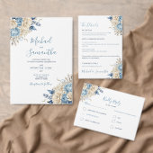 青エレガントとアイボリーのバラ結婚 サンキューカード (この独立クリエイターのコレクションをカスタマイズ。)