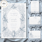 Elegant Blue Chinoiserie Nature & Birds Wedding セーブザデート