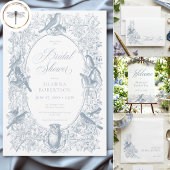 Elegant Blue Chinoiserie Nature Bird Bridal Shower サンキューカード