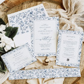 Elegant Crest Blue Chinoiserie Wedding 招待状