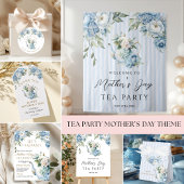 Elegant Blue Floral Mother's Day Tea Party 招待状
