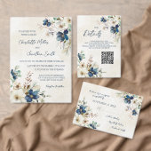 Elegant Blue Floral Winter Wedding Wine Label ワインラベル (この独立クリエイターのコレクションをカスタマイズ。)