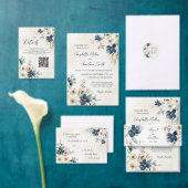 Elegant Blue Floral Winter Wedding Program プログラム (この独立クリエイターのコレクションをカスタマイズ。)