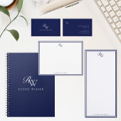 Elegant Blue Monogram Return Address ラベル