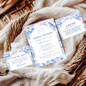 Elegant Blue Toile Floral Bridal Shower サンキューカード