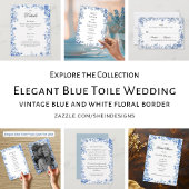 Vintage Blue and White Floral Wedding RSVP