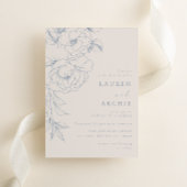 Elegant Blue Vintage Floral Wedding  出欠カード