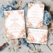 Elegant Blush Tulip Floral Wedding サンキューカード