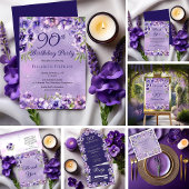 Elegant Purple Violets Floral Happy 90th Birthday ペーパープレート