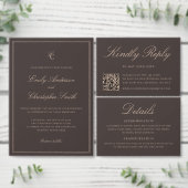 Elegant Brown QR Code Wedding 出欠カード (この独立クリエイターのコレクションをカスタマイズ。)
