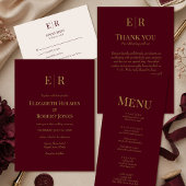 Elegant Burgundy Monogram Wedding Thank You Card サンキューカード