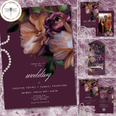 Elegant Burgundy Classic Moody Floral Wedding サンキューカード