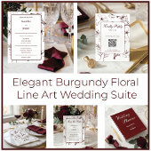 Elegant Burundy Floral Line Art Wedding セーブザデート