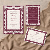 Victorian Burgundy Ivory Lace Wedding Website QR 出欠カード (この独立クリエイターのコレクションをカスタマイズ。)