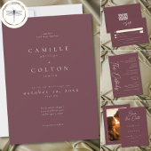 Elegant Burgundy Wine Minimalist Wedding Photo セーブザデート