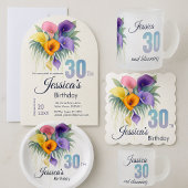 カラエレガントリリー40歳の誕生日マイルストーン ペーパープレート