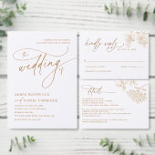 ヴィンテージ金ゴールドモダンフローラスクリプト結婚の写真 招待状 (この独立クリエイターのコレクションをカスタマイズ。)