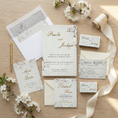 Elegant White Cherry Blossom & Gold Script Wedding 招待状